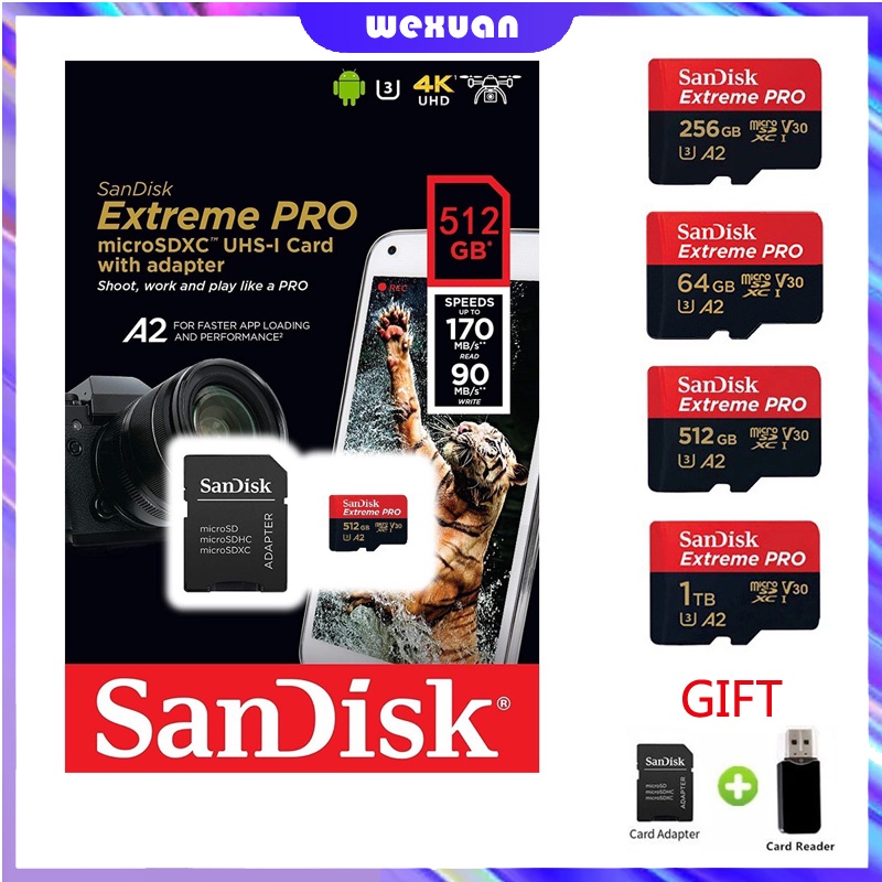 Giày Thể Thao Sandisk U3 SD 1TB 32GB 64GB 128GB 256GB 512GB C10 A2 90MB / s Micro SD TF SD58X Chất Lượng Cao