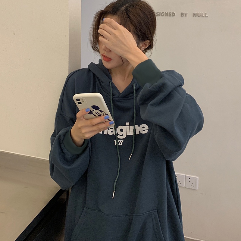 SUXI Áo hoodie dáng rộng in chữ thiết kế mới thời trang mùa thu theo phong cách hàn quốc dành cho nữ