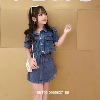 Set Jean xanh crotop quần Váy Jean A cho bé gái