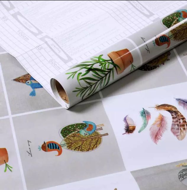 Decal dán bếp tráng nhôm cách nhiệt mẫu hoa và chim khổ 60cm