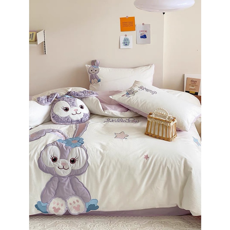 Bộ chăn ga gối mẫu THỎ TÍM - Cotton Line Disney thêu họa tiết ngộ nghĩnh, set 5 món sẵn hàng