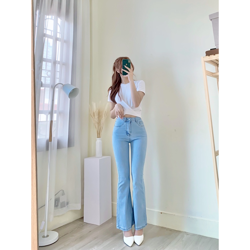Quần jean ống loe lưng cao may gấu QJ16
