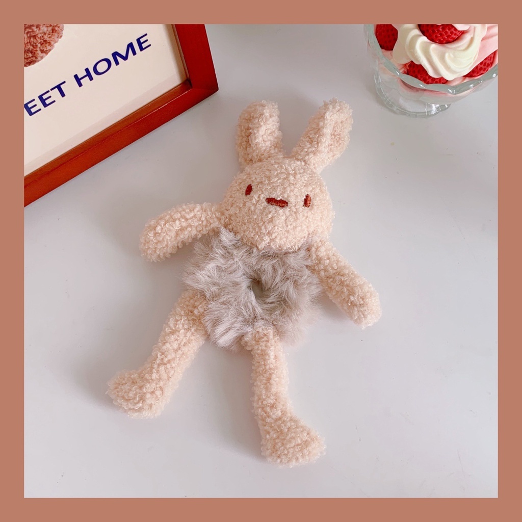 Dây buộc tóc phối vải lông xù hình gấu đáng yêu dành cho nữ