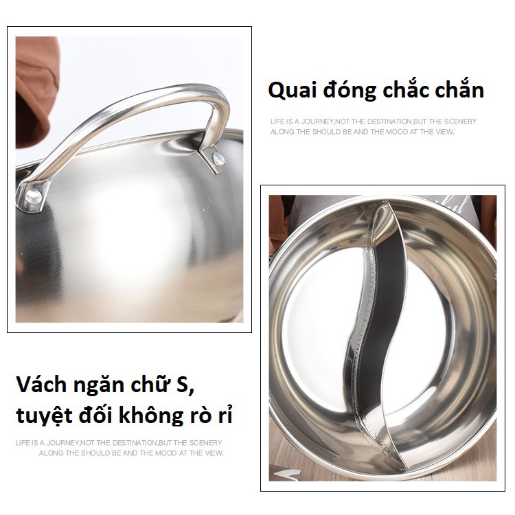 Nồi Lẩu Inox 1 Ngăn, 2 Ngăn Size 28cm Hang Day Dăn Kem Năp Đây Inox Kinh Cuơng Lưc Cao Cấp [Xả Kho Số Luơng Có Han]