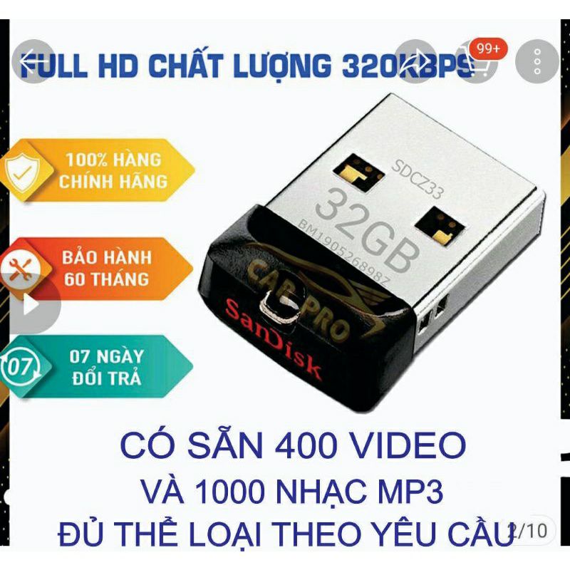 USB nghe nhạc ô tô 32 G