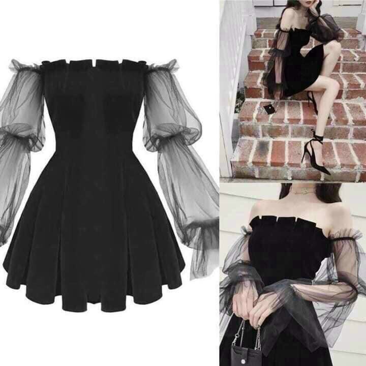 ĐẦM XÒE NỮ TRỄ VAI TAY PHỐI LƯỚI BỒNG PHONG CÁCH CÔNG CHÚA BÁNH BÈO