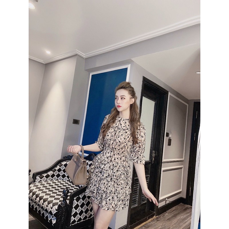 V726 Đầm Hoa Nhí Cổ Lọ Thanh Lịch , Chân Váy Xếp Bèo Sang Trọng, Vải Voan 2 Lớp Xịn Xò | BigBuy360 - bigbuy360.vn