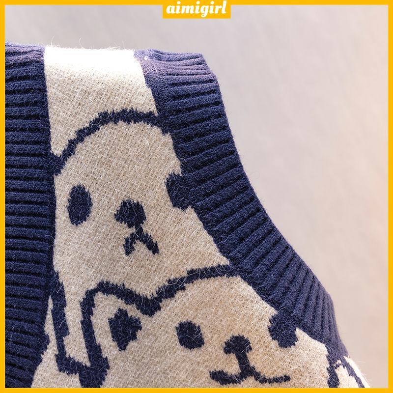 Mới Áo Sweater Dệt Kim Sát Nách Cổ Chữ V Dáng Rộng In Hoạt Hình Mèo Thời Trang Cho Nữ