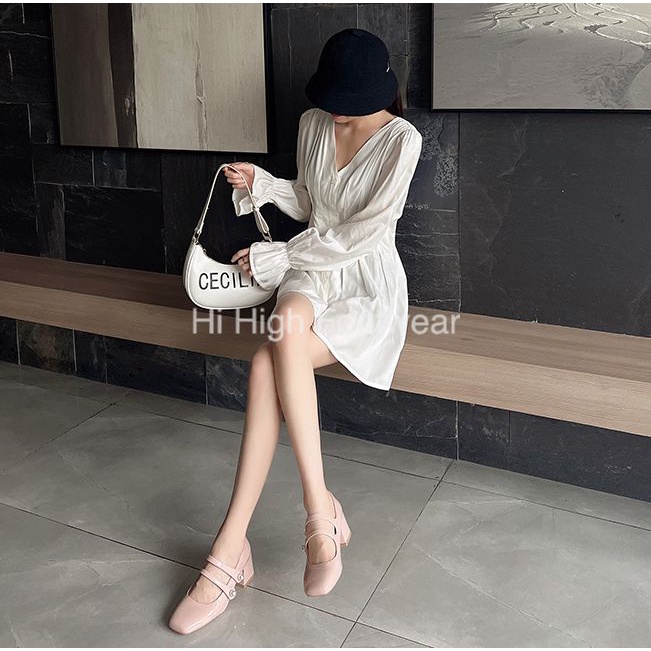 Gìay búp bê Mary Jane phong cách cổ tích đẹp, giày búp bê da trơn bóng thu đông 2022