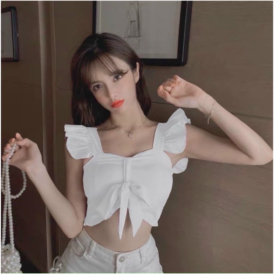 ÁO KIỂU CÁNH TIÊN CÓ MÚT  | Áo Croptop Voan Dây Phối Bèo - Nơ Ngực - AK0024 | steven.factory