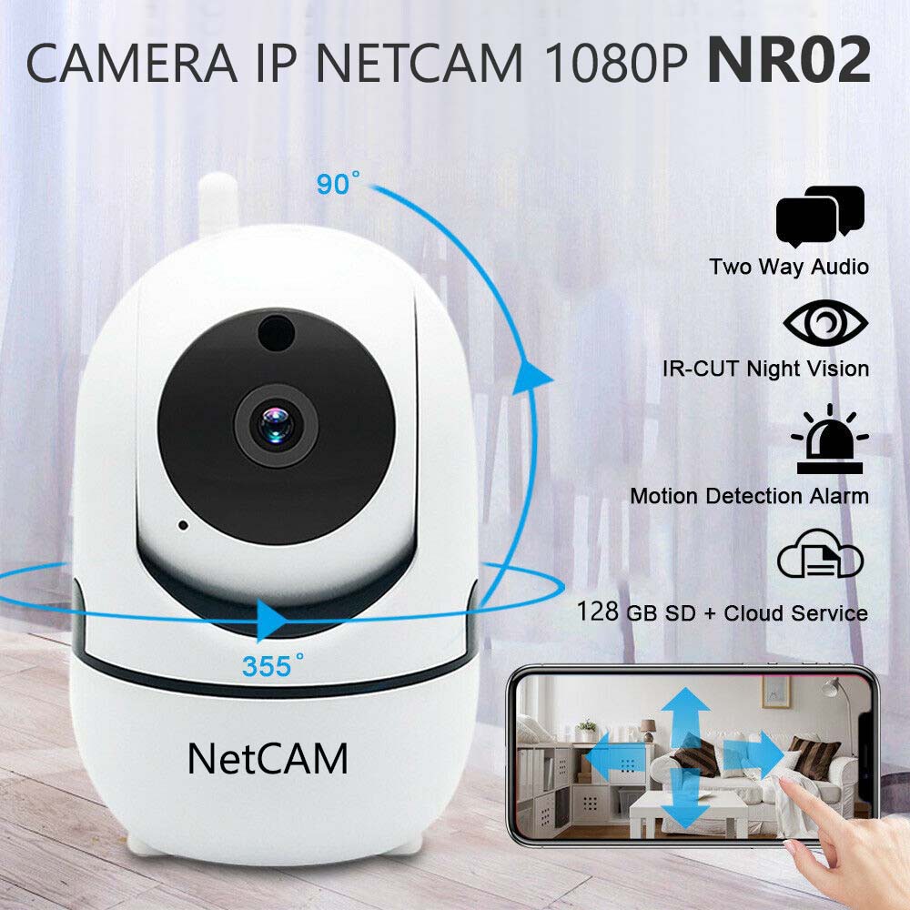 Camera IP WiFi NetCAM NR02 trong nhà, độ phân giải 2MP, Quay quét 360 độ, Đàm thoại 2 chiều, Theo dõi chuyển động