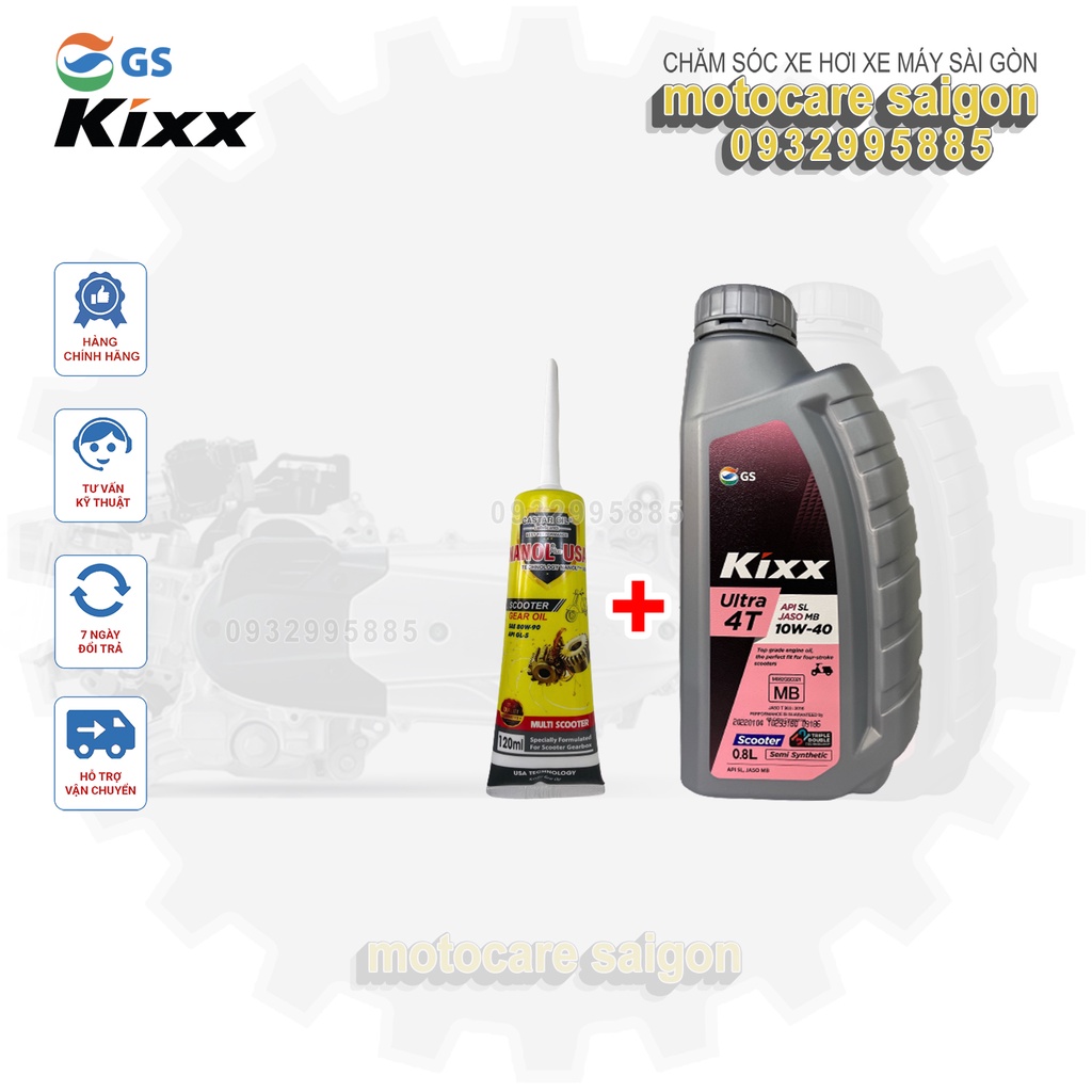 Combo Nhớt xe tay ga Kixx scooter API SL 10W40 800ml và nhớt lap