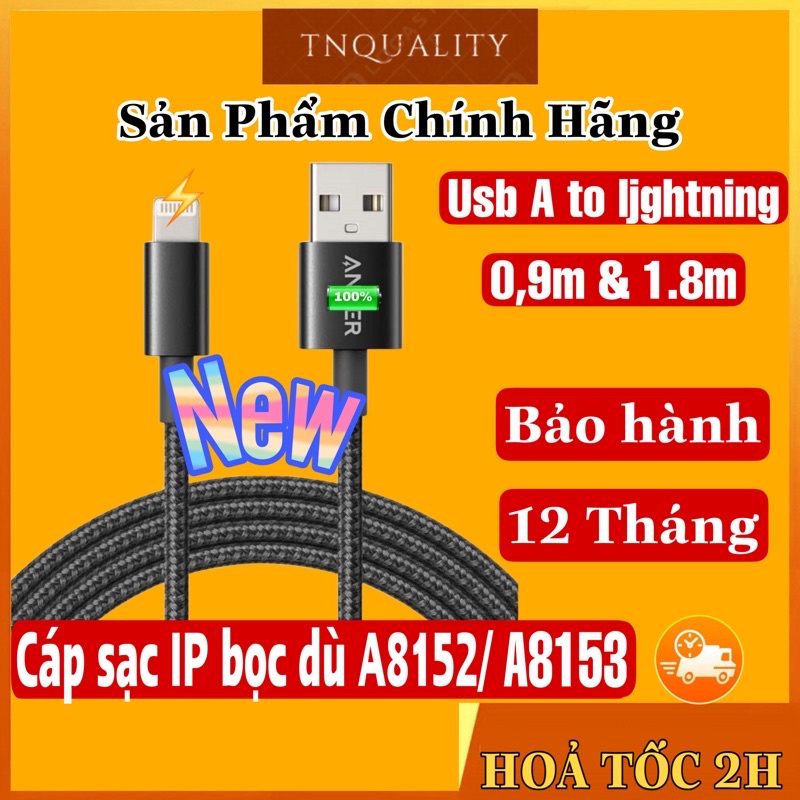 NEW CHÍNH HÃNG - CÁP SẠC NHANH IPANKER A8152(0,9m)và A8153(1,8m). Sạc nhanh 12w cho ip