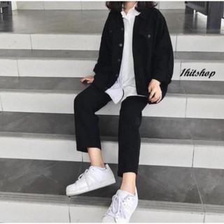 Áo khoác nam nữ jean kaki đen unisex