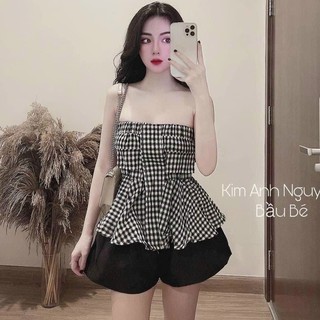  Sét bộ áo quây kẻ caro quần shorts hàng đẹp