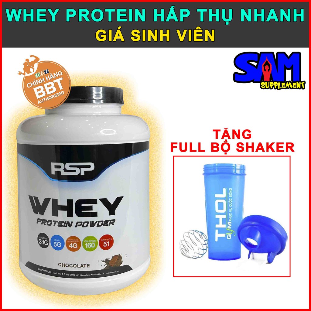 RSP Whey Protein Powder hấp thụ nhanh 28g protein/liều dùng, siêu tăng cơ - Giá sinh viên - Tem nhãn BBT, THOL