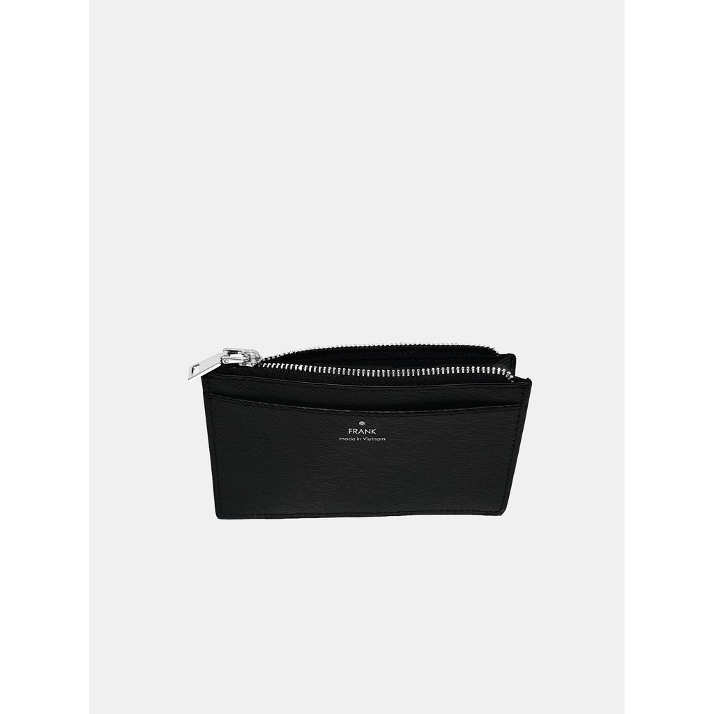 Ví Đựng Tiền Và Thẻ Da Bò Vân Xước FRANK Francis Zipper Card Holder Nhiều Ngăn Có Khóa Cho Nam Màu Đen