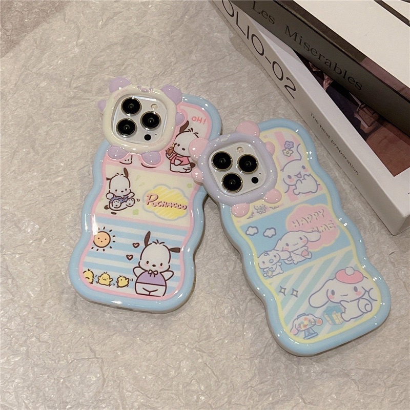 SẴN 13PRM Ốp lưng iphone mềm dẻo viền mây hoạt hình bóng sáng bé cinamoroll pochica màu xanh biển pastel