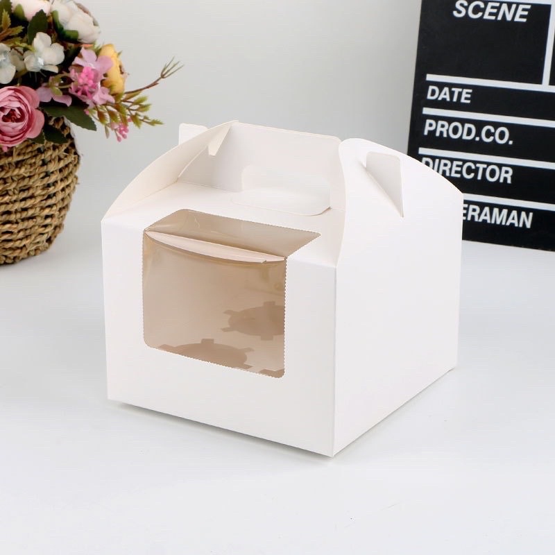 Hộp giấy cupcake trắng có quai xách 4-6 bánh