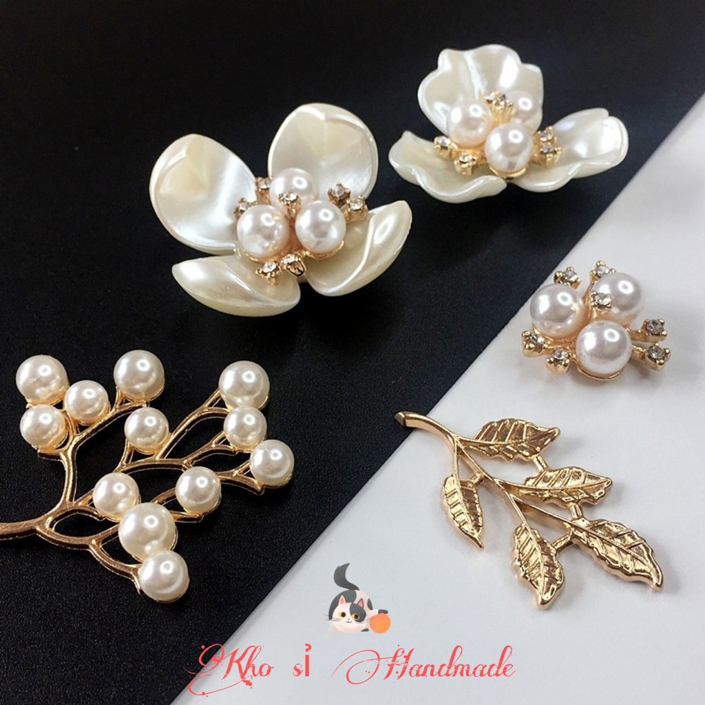 Cành 5 lá mạ kim loại 2.5*4.2cm - Phụ kiện đính túi, ví, hoa vải, bờm nơ, cài áo  Handmade