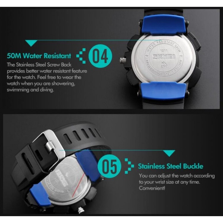 Đồng hồ thể thao nam SKMEI 1211 (dây khớp nhựa, chạy kim và điện tử, chống nước 5ATM)