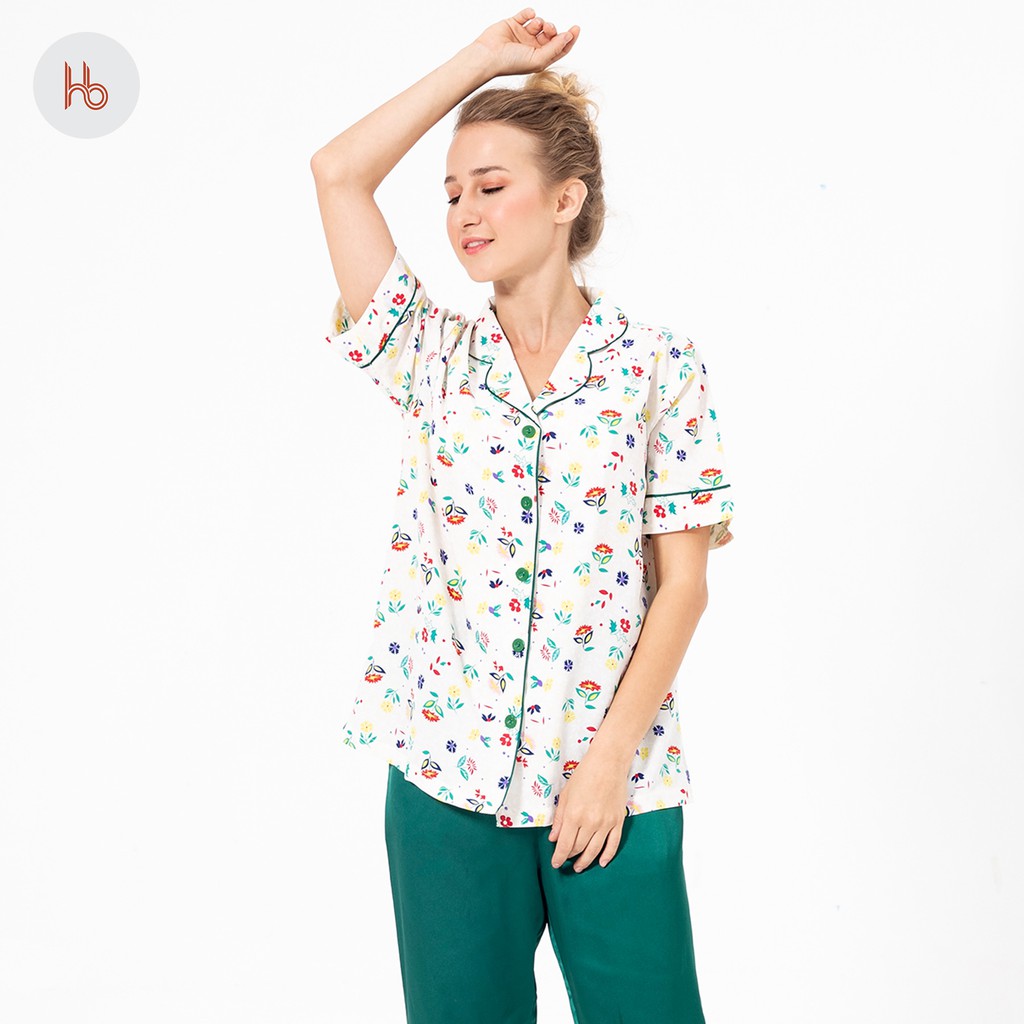 Set đồ bộ dài tay ngắn mặc nhà cổ pijama Hibi HB106 - Quần có túi | BigBuy360 - bigbuy360.vn