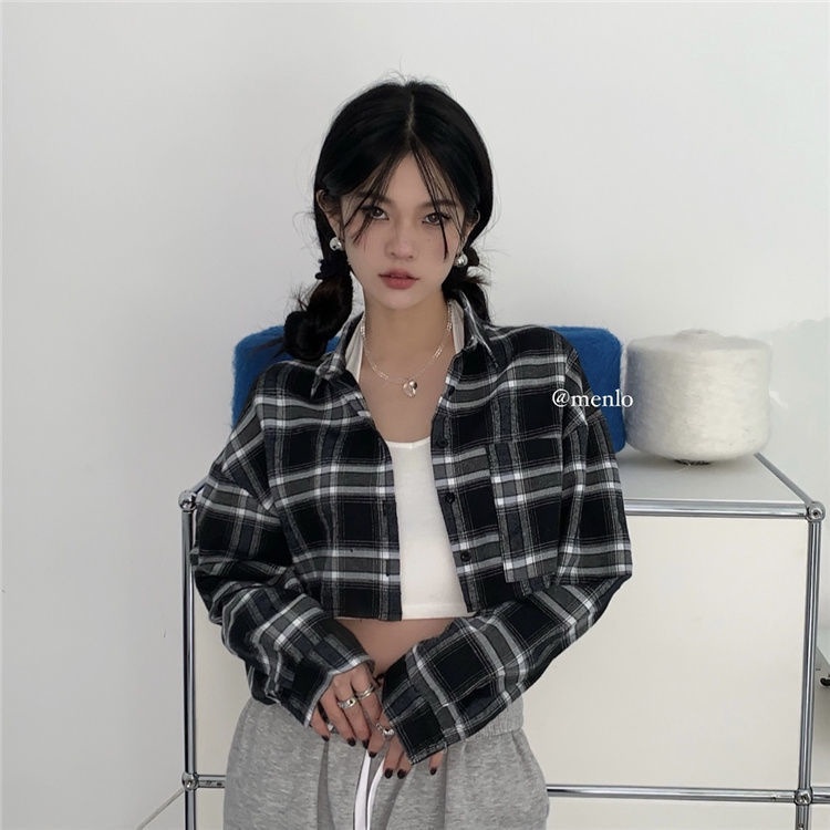 Áo Sơ Mi Dài Tay Cổ Polo Họa Tiết Sọc Caro Phong Cách Hàn Quốc Thời Trang Mùa Hè 2022 Dành Cho Nữ