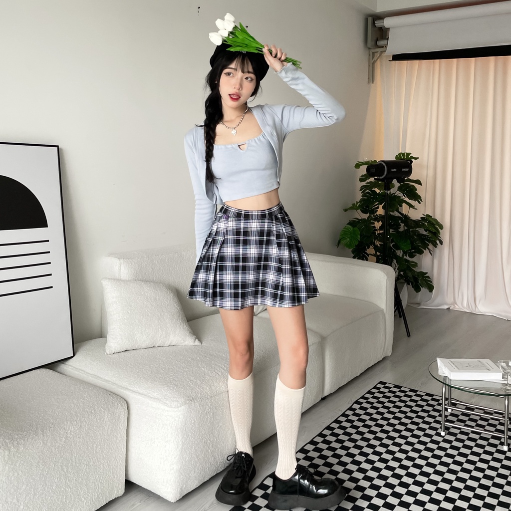 SS0309 Set nữ áo cổ yếm + cardigan chất mềm mát nhiều màu