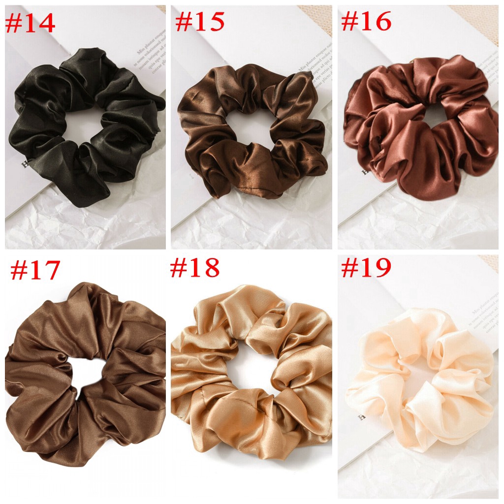 Dây buộc tóc chất liệu vải satin màu trơn kiểu dáng đơn giản cho nữ