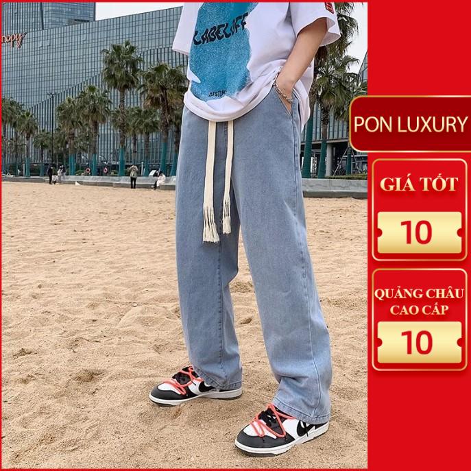 Quần jean ống suông nam nữ rộng lưng chun màu xanh pon.mens hà nội