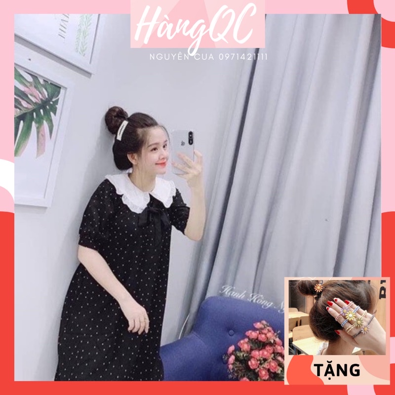 Váy Nữ CHấm Bi Cổ Sen SIêu Đẹp