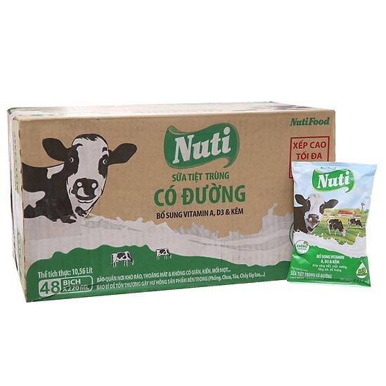 Thùng sữa tươi Nuti NutiFood 48 bịch x 220ml