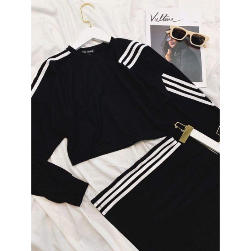 Set váy quần viền sọc kèm áo sporty tay dài viền sọc, style trẻ trung chất lừ, siêu năng động cool ngầu