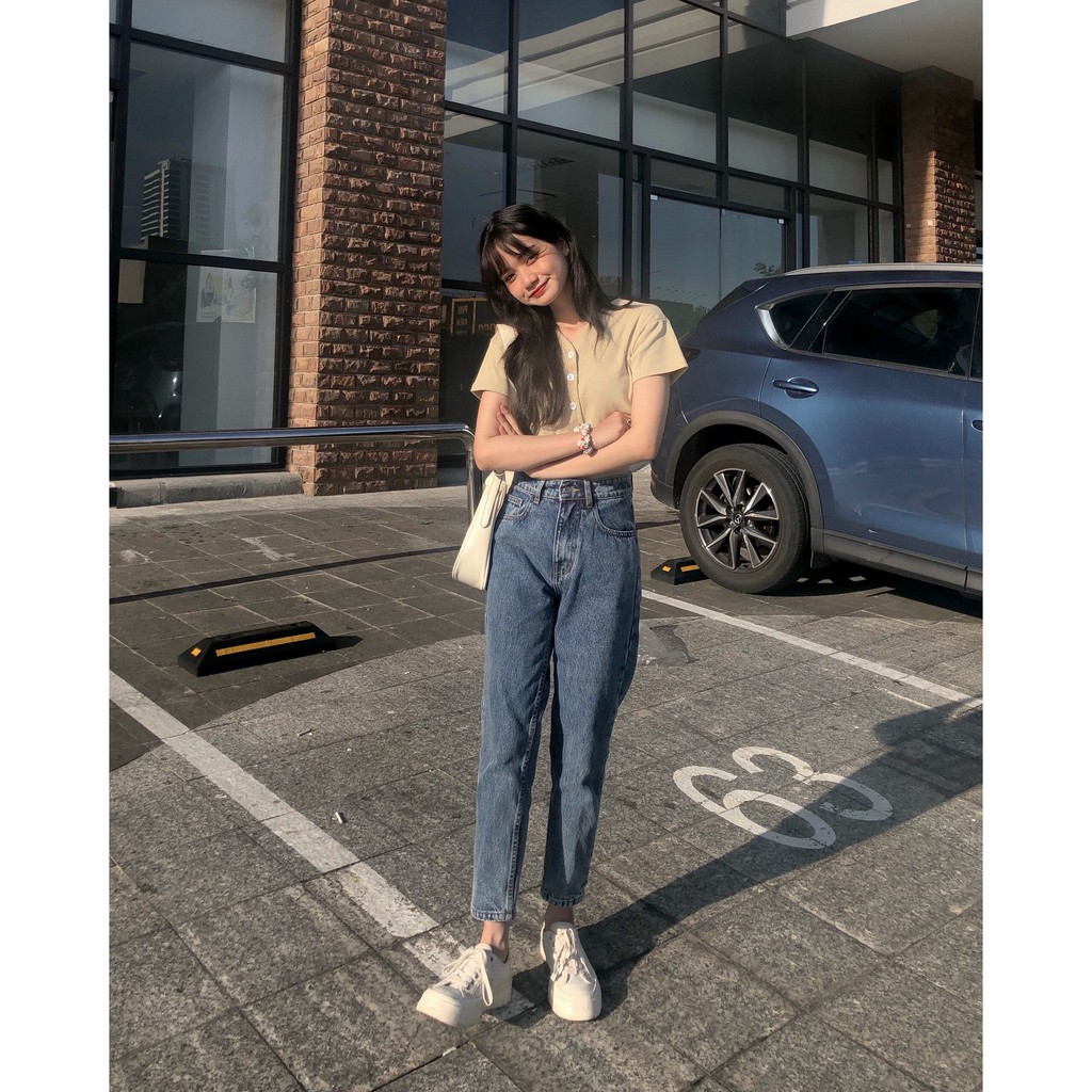 Quần Jeans nữ lưng cao xanh đậm LDM-103E