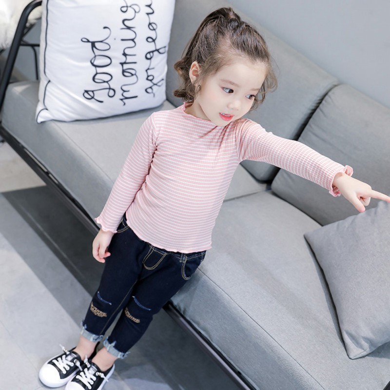 Girls Striped Long-sleeved Tops Child Soft Cotton bloust kIds Casual T-shirt fashion Spring autumn Tshirts 1-7 Years Old