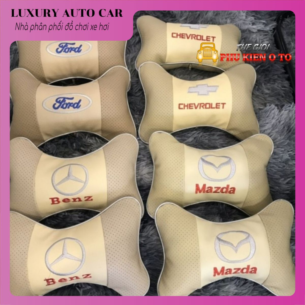 Gối tựa đầu ô tô có thêu logo hãng xe Honda, Hyundai, Kia , Toyota, Mazda, Ford, Chevrolet, Mercedes, Nissan