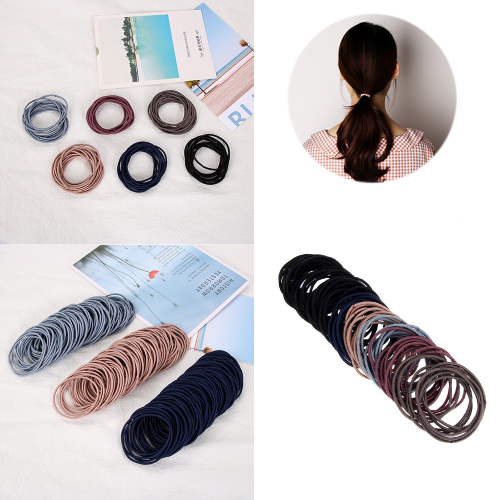 Bộ 100 dây buộc tóc đàn hồi đáng yêu đơn giản thời trang dành cho nữ
