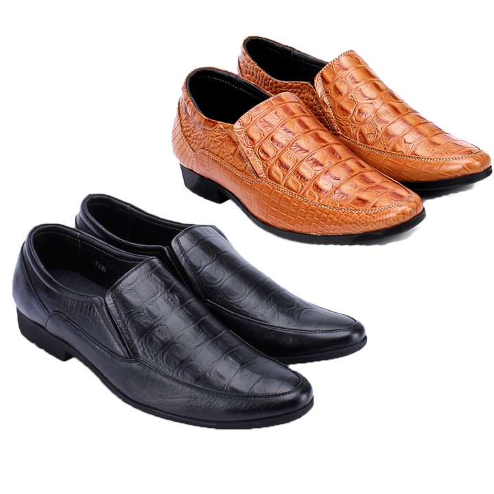 Giày nam Huy Hoàng vân cá sấu màu vàng bò, đen HP7130-59