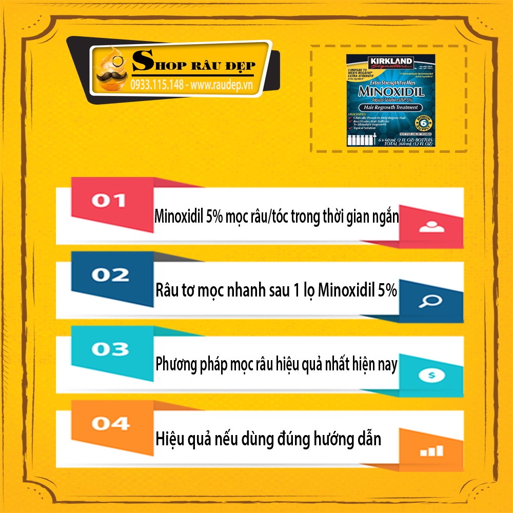 Minoxidil 5% Dạng Lỏng Mọc Râu Tóc Kirkland Mỹ