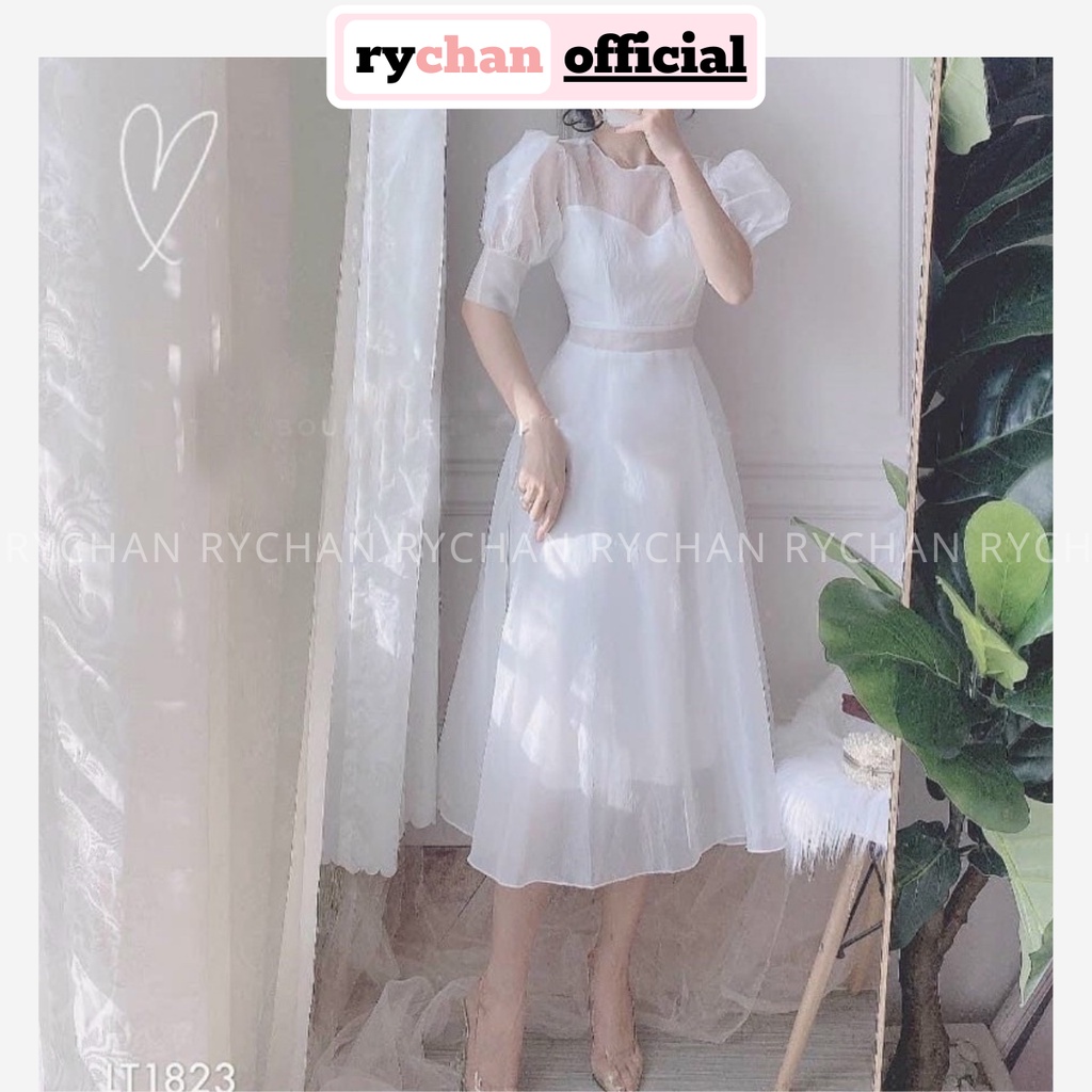 Đầm Nữ Xòe Dự Tiệc Màu Trắng Sang Trọng Tay Bo Phồng 2 Lớp Dày Dặn [ẢNH THẬT CUỐI] - DX9912