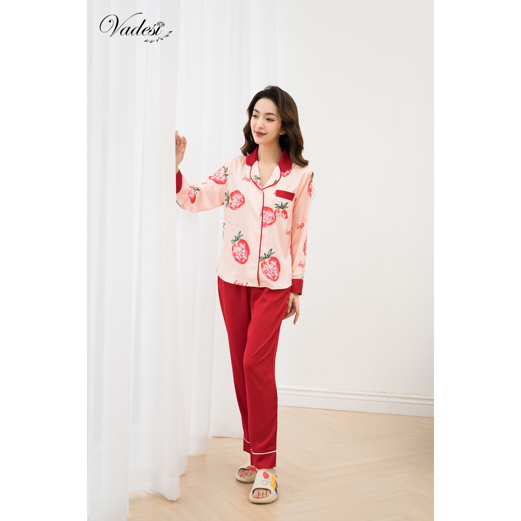 [ NEW - Chính Hãng] Bộ Pijama Dài Tay Lụa Cao Cấp Họa Tiết Đẹp Mềm Mượt - Thời Trang Vadesi