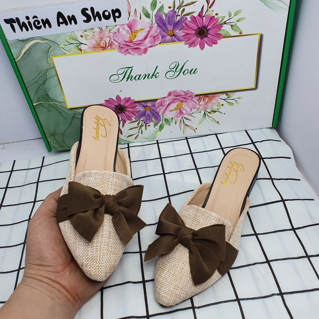 Giày Sục nữ nơ Thiên An chất liệu vải dạ cao cấp