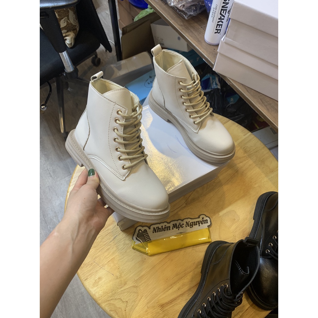 Boot nữ, bốt da nữ ulzzang đế bằng buộc dây chất da lì mềm trẻ trung cá tính | BigBuy360 - bigbuy360.vn