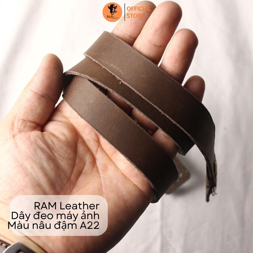 Dây đeo máy ảnh da bò màu nâu đậm - RAM Leather A22