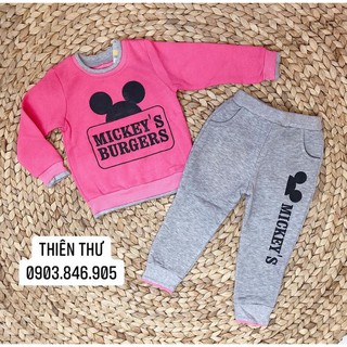 Bộ nỉ da cá tay dài quần dài Mickey màu hồng cho bé