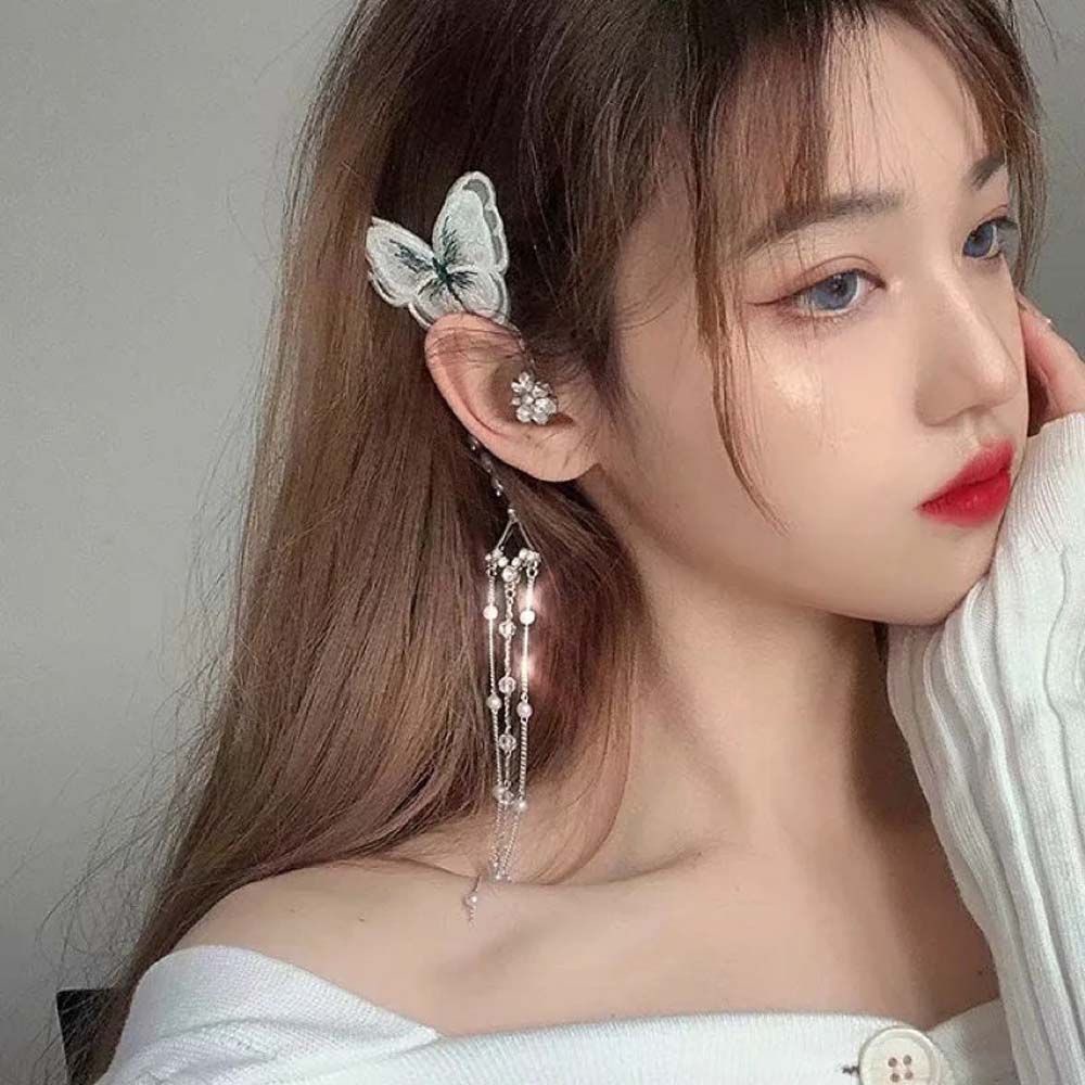 Bông Tai Kẹp Vành Tai Hình Bướm Đính Ngọc Trai Phong Cách Hàn Quốc Dành Cho Nữ