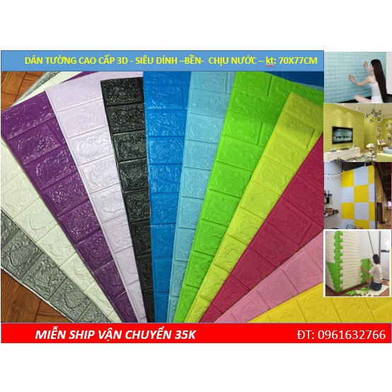 XỐP DÁN TƯỜNG GIẢ GẠCH - khổ 70 x 77cm, chống ẩm, cách âm, 4mm