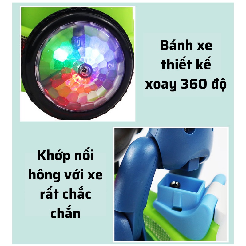 Đồ chơi phát nhạc người nhện đi xe đạp có đèn led và nhạc sôi động