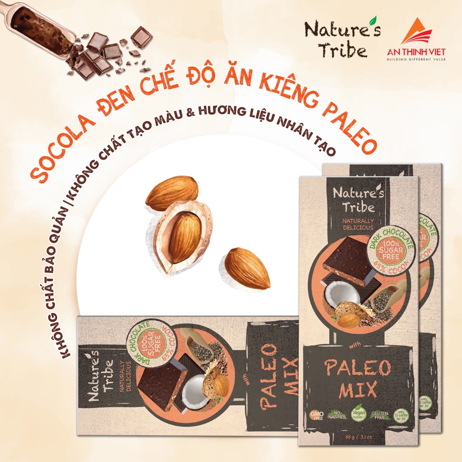 Socola Đen Không Đường Nature's Tribe No Sugar Eat Clean Vegan