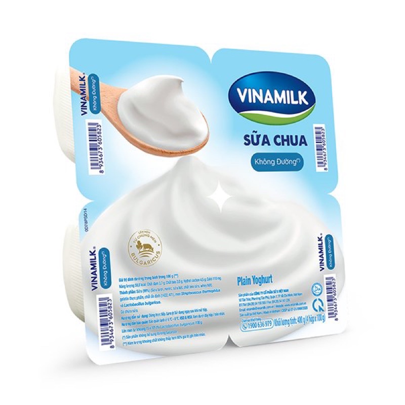 VỈ 4 HỘP SỮA CHUA VINAMILK KHÔNG ĐƯỜNG 100G